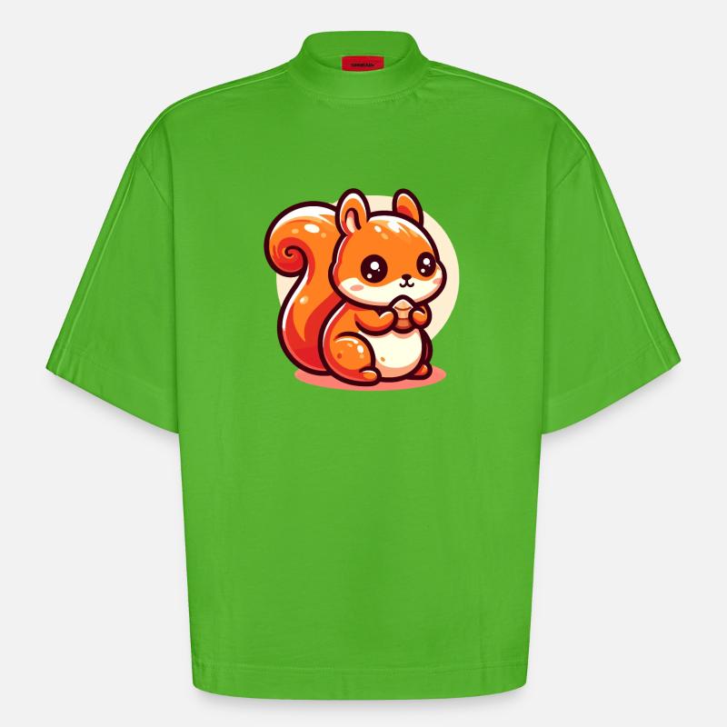 Süßes Eichhörnchen frisst einen Samen - Heavyweight Oversized Organic Boxy T-Shirt Made in EU - Apple Neon