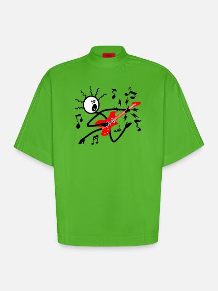 Red Electric Guitar - Heavyweight Oversized Organic Boxy T-Shirt Made in EU - Apple Neon