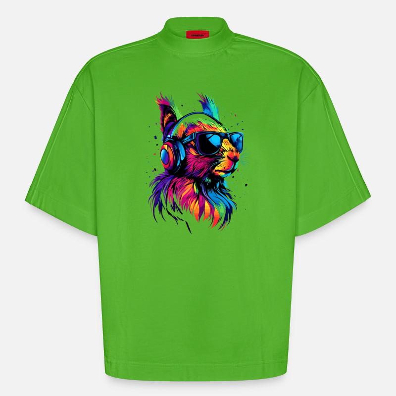 Eichhörnchen Kopfhörer Bunt Popart DJ Eichhörnchen - Heavyweight Oversized Organic Boxy T-Shirt Made in EU - Apple Neon
