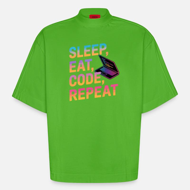Dormir, manger, coder, répéter - T-shirt bio épais oversize Boxy fabriqué en UE - Apple Neon