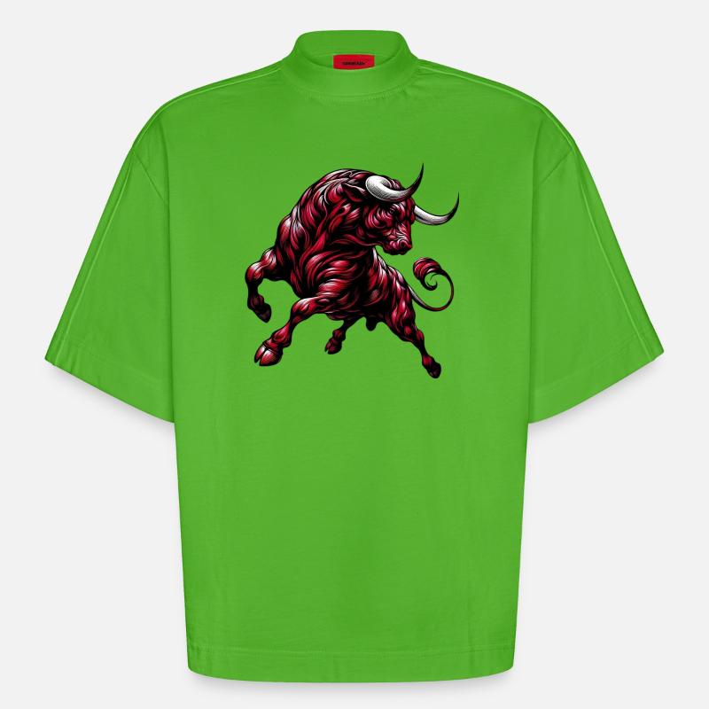 Bull - Heavyweight Oversized Organic Boxy T-Shirt Made in EU - Apple Neon