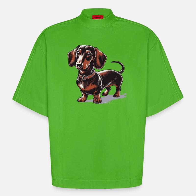 Dackel - Heavyweight Oversized Organic Boxy T-Shirt Made in EU - Apple Neon