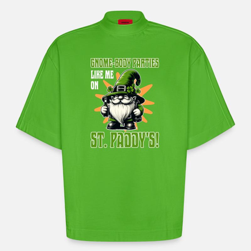 Drôle de gnome Conception de la Saint-Patrick - T-shirt bio épais oversize Boxy fabriqué en UE - Apple Neon