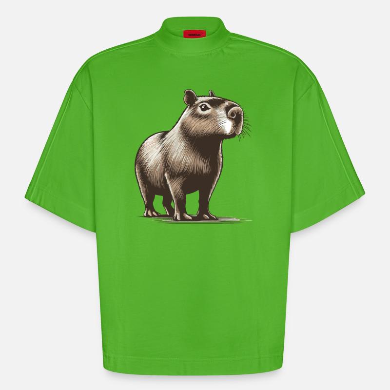 Capybara - T-shirt bio épais oversize Boxy fabriqué en UE - Apple Neon