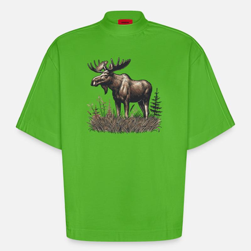Elch - Heavyweight Oversized Organic Boxy T-Shirt Made in EU - Apple Neon