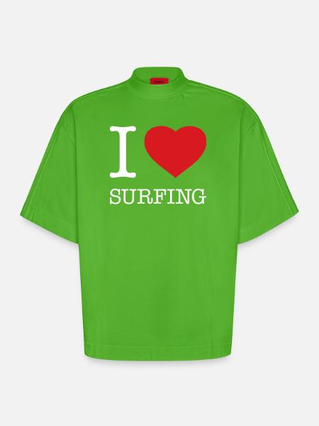 I LOVE SURFING - Heavyweight Oversized Organic Boxy T-Shirt Made in EU - Apple Neon