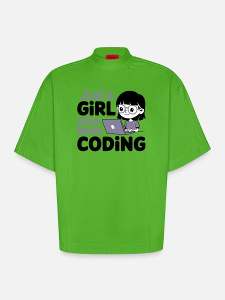 Just a Girl Who Loves Coding - Heavyweight Oversized Organic Boxy T-Shirt Made in EU - Apple Neon