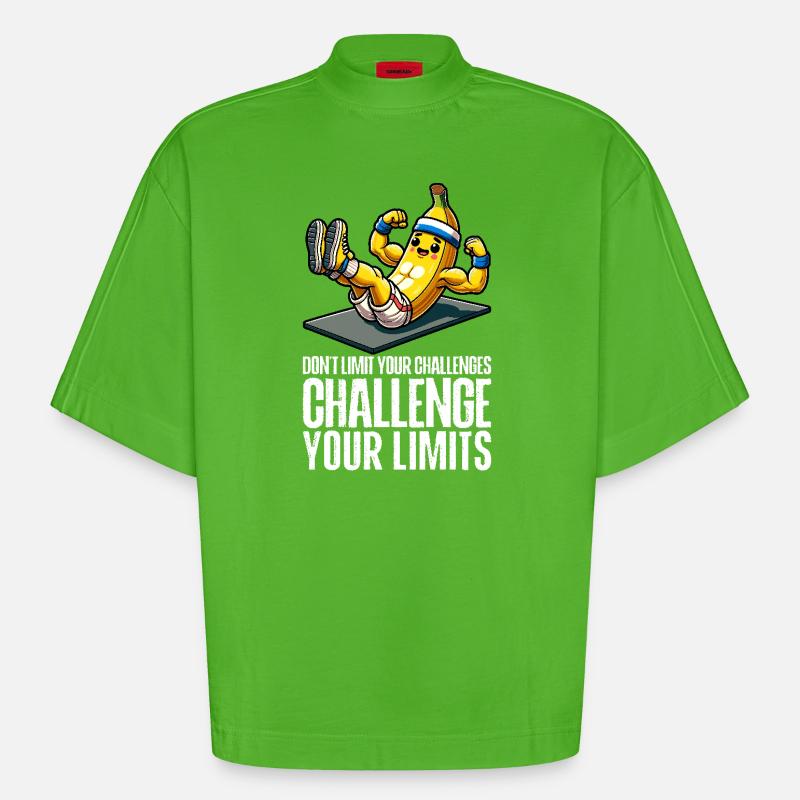 Challenge Your Limits Bodybuilder Abs - Heavyweight Oversized Organic Boxy T-Shirt Made in EU - Apple Neon