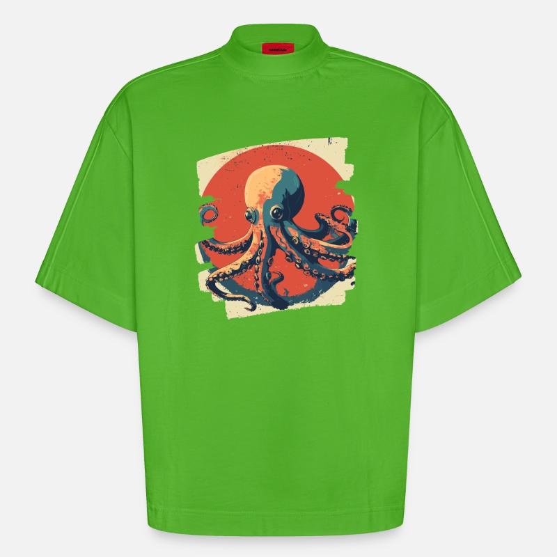 Pieuvre Pieuvre - T-shirt bio épais oversize Boxy fabriqué en UE - Apple Neon