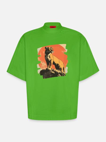Lion from mountain Retro - Heavyweight Oversized Organic Boxy T-Shirt Made in EU - Apple Neon