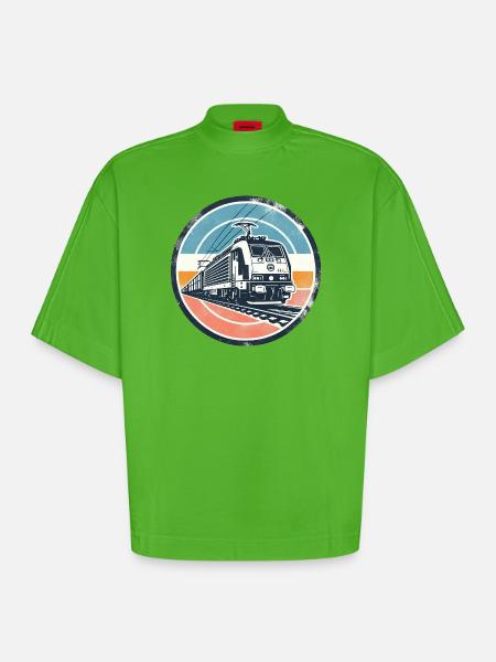 E-Lok mit Güterzug - Heavyweight Oversized Organic Boxy T-Shirt Made in EU - Apple Neon