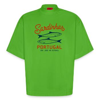 Sardines Sardinhas en conserve Portugal - T-shirt bio épais oversize Boxy fabriqué en UE - Apple Neon - Devant