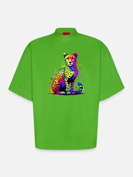 Cheetah - Heavyweight Oversized Organic Boxy T-Shirt Made in EU - Apple Neon