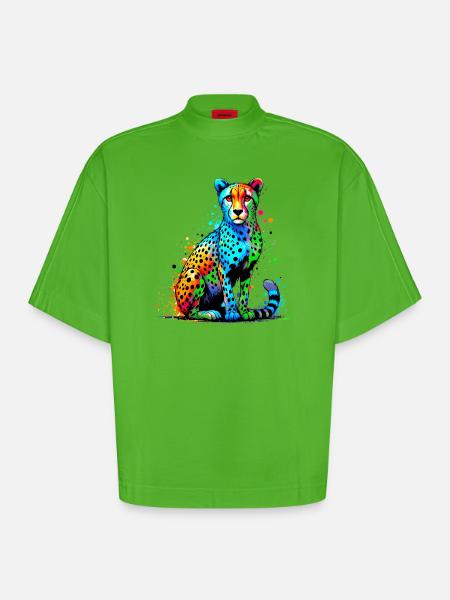 Cheetah - Heavyweight Oversized Organic Boxy T-Shirt Made in EU - Apple Neon