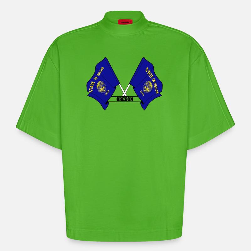 Two flags text OREGON - Heavyweight Oversized Organic Boxy T-Shirt Made in EU - Apple Neon