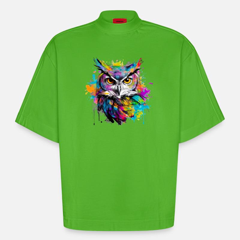 Unsere Eule mit bunten Farbklecksen - Heavyweight Oversized Organic Boxy T-Shirt Made in EU - Apple Neon