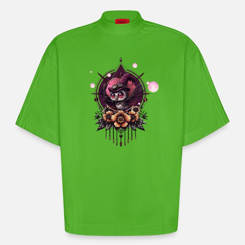 Die Steampunk-Eule: Hüter der Geheimnisse. - Heavyweight Oversized Organic Boxy T-Shirt Made in EU - Apple Neon