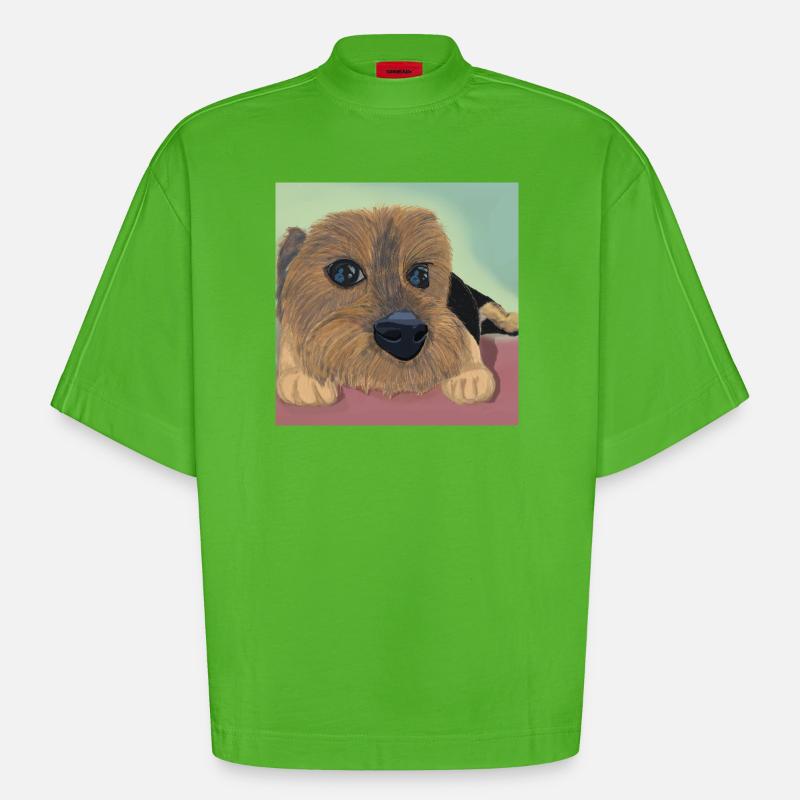 Hundeaugen oder Liebesreflex - Heavyweight Oversized Organic Boxy T-Shirt Made in EU - Apple Neon