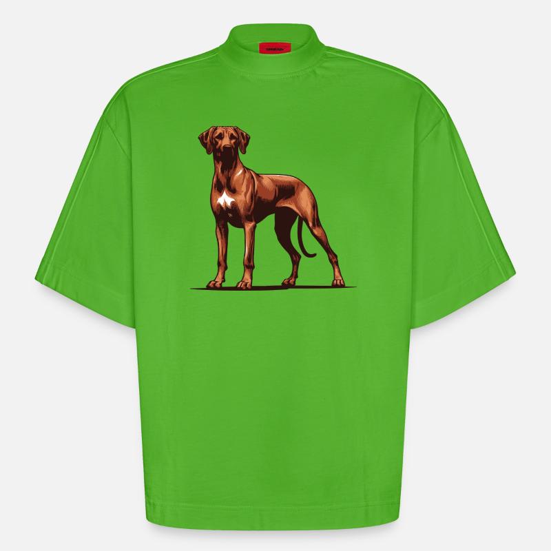 Rhodesian Ridgeback - Heavyweight Oversized Organic Boxy T-Shirt Made in EU - Apple Neon