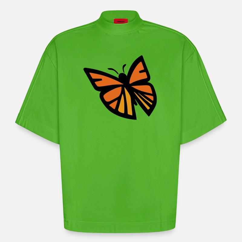 Monarque papillon - T-shirt bio épais oversize Boxy fabriqué en UE - Apple Neon
