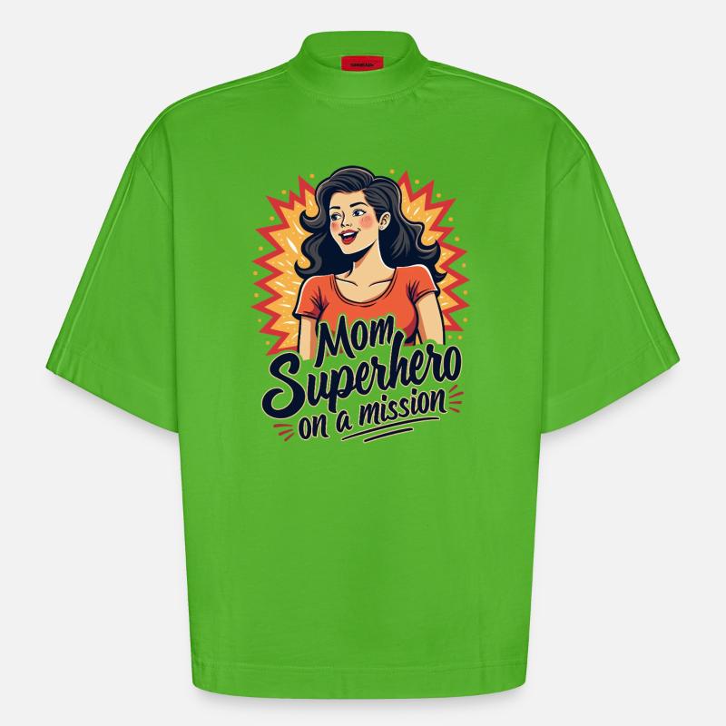 Mutter, Superheldin auf einer Mission ! - Heavyweight Oversized Organic Boxy T-Shirt Made in EU - Apple Neon
