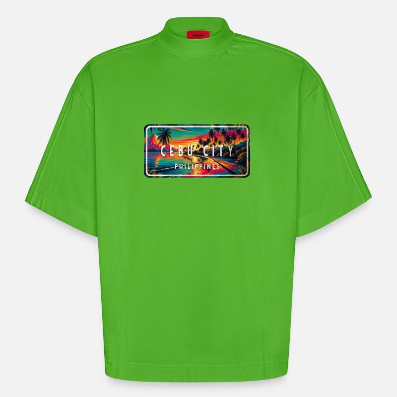 Cebu City – Tropical Retro Sign - Heavyweight Oversized Organic Boxy T-Shirt Made in EU - Apple Neon