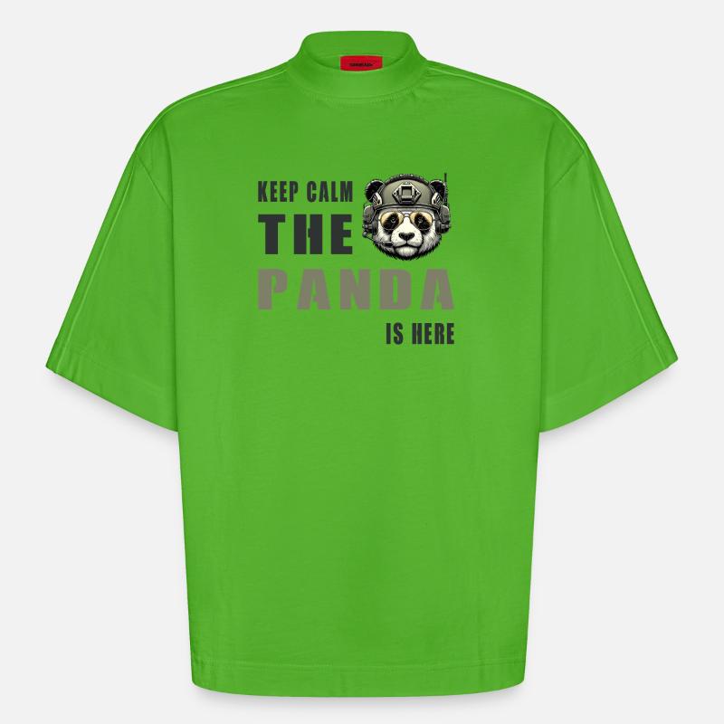 Tactical Panda – Keep Calm - Heavyweight Oversized Organic Boxy T-Shirt Made in EU - Apple Neon