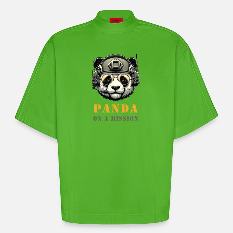 Panda en mission / Militaire - T-shirt bio épais oversize Boxy fabriqué en UE - Apple Neon
