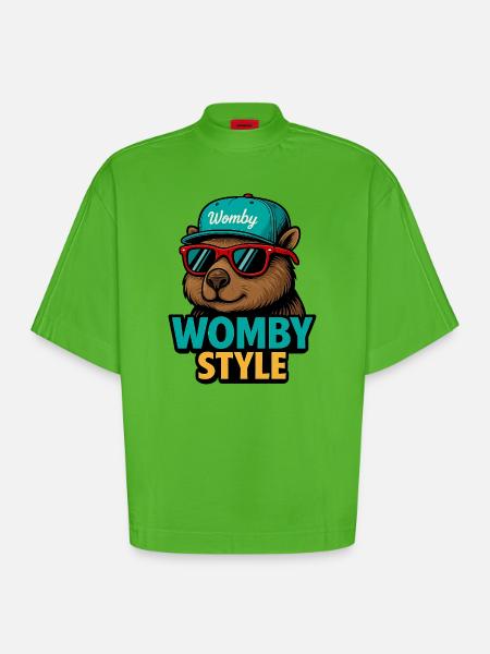 Womby Style Beaver with Sunglasses - Heavyweight Oversized Organic Boxy T-Shirt Made in EU - Apple Neon