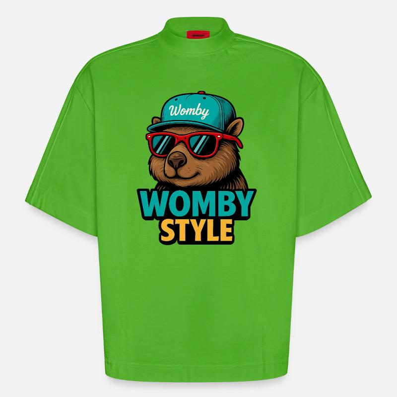 Womby Style Beaver with Sunglasses - Heavyweight Oversized Organic Boxy T-Shirt Made in EU - Apple Neon