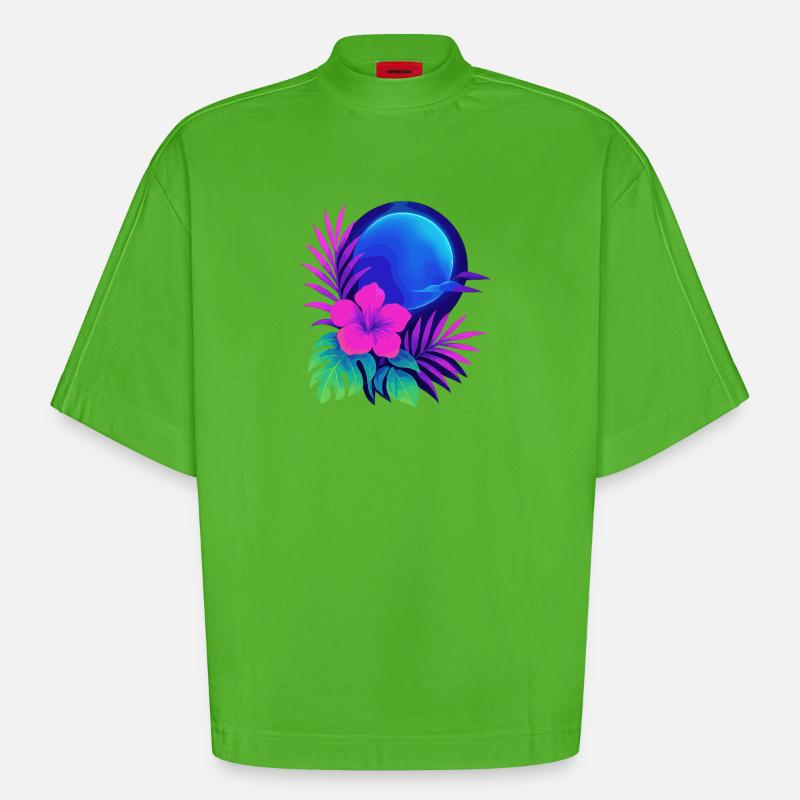 Neon Tropic Moon - Heavyweight Oversized Organic Boxy T-Shirt Made in EU - Apple Neon