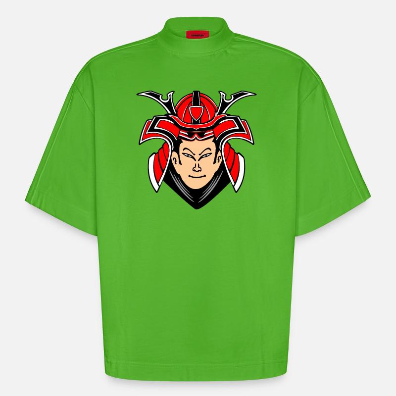 Samurai mit Helmdesign - Heavyweight Oversized Organic Boxy T-Shirt Made in EU - Apple Neon