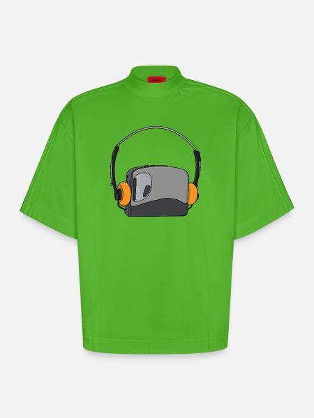Cool Portable Cassette Audio Player - Heavyweight Oversized Organic Boxy T-Shirt Made in EU - Apple Neon