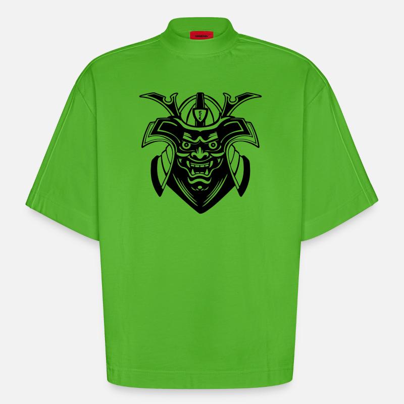 Conception du masque Shadow Menpō - T-shirt bio épais oversize Boxy fabriqué en UE - Apple Neon