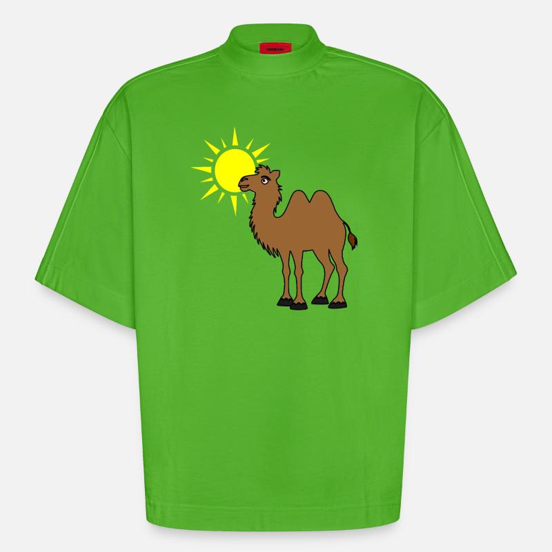 Kamel mit Sonne in der Wüste - Heavyweight Oversized Organic Boxy T-Shirt Made in EU - Apple Neon