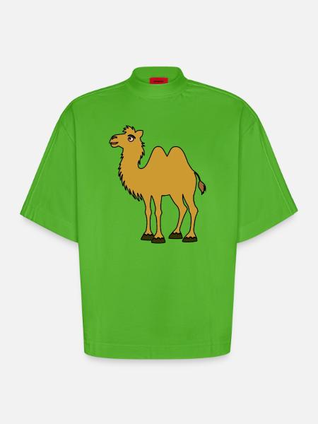 Brown Camel with Two Humps - Heavyweight Oversized Organic Boxy T-Shirt Made in EU - Apple Neon