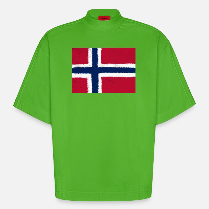 norsk flagg - Heavyweight Oversized Organic Boxy T-skjorte produsert i EU - Apple Neon