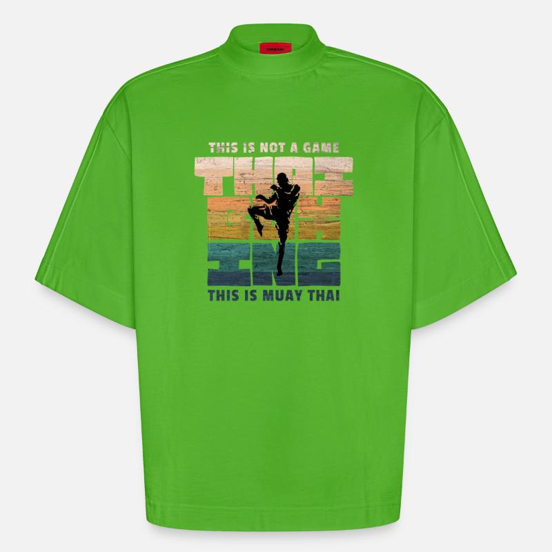 Boxe thaïlandaise, Boxe thaïlandaise, Boxe thaïlandaise - T-shirt bio épais oversize Boxy fabriqué en UE - Apple Neon