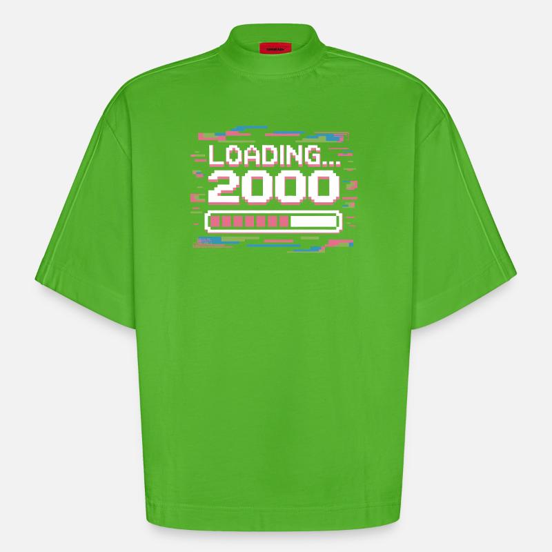 Pixel Retro Design Loading 2000 - Heavyweight Oversized Organic Boxy T-Shirt Made in EU - Apple Neon