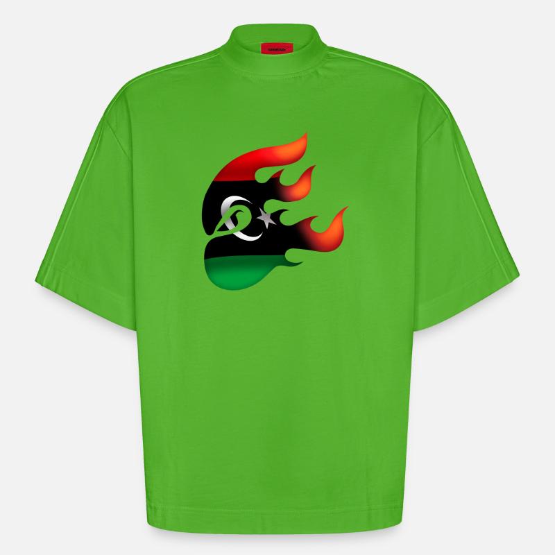 Drapeau de la Libye - Libye - Ninja - T-shirt bio épais oversize Boxy fabriqué en UE - Apple Neon