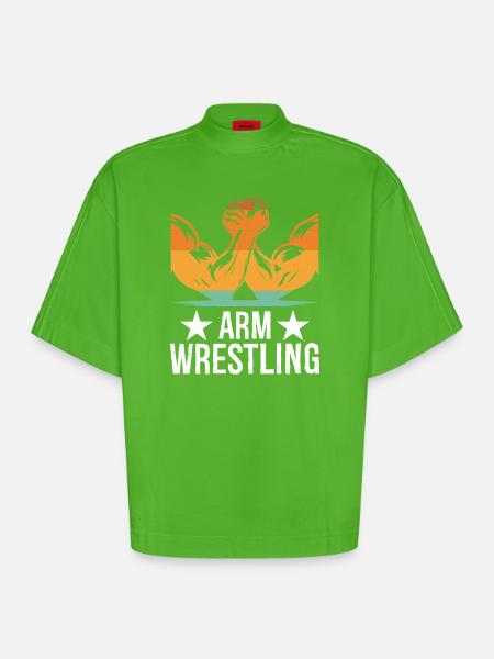 Arm Wrestling Tee - Heavyweight Oversized Organic Boxy T-Shirt Made in EU - Apple Neon