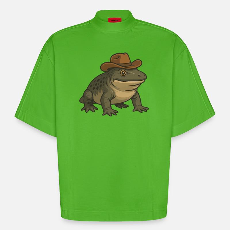 Urzeitliches Amphibium Cartoon Texas Evolution - Heavyweight Oversized Organic Boxy T-Shirt Made in EU - Apple Neon