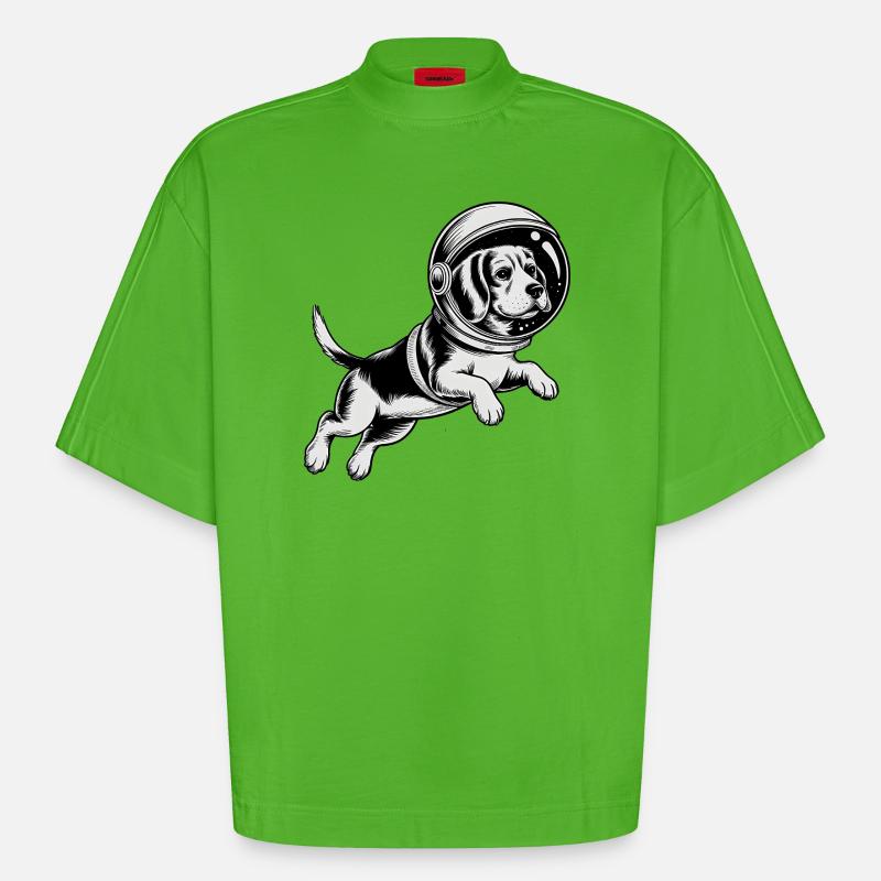 Beagle in Space - Cool Astonomy Logo - Heavyweight Oversized Organic Boxy T-Shirt Made in EU - Apple Neon