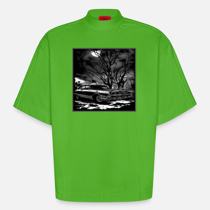 Oldtimer Oldtimer unter verwunschenem Baum - Heavyweight Oversized Organic Boxy T-Shirt Made in EU - Apple Neon