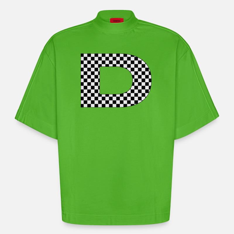 Checkered pattern with letter D - Heavyweight Oversized Organic Boxy T-Shirt Made in EU - Apple Neon