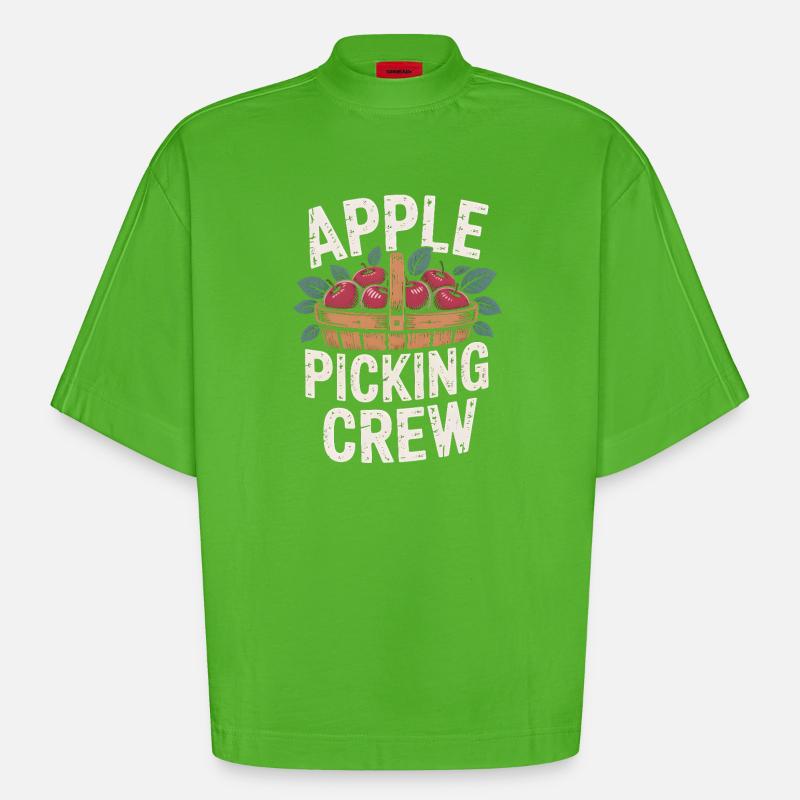 Apple Picking Crew Fall Autumn Apple Picking - Heavyweight Oversized Organic Boxy T-Shirt Made in EU - Apple Neon