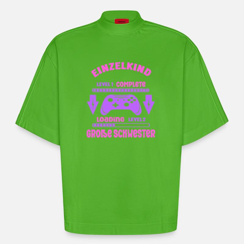 Einzelkind Complete - Loading Große Schwester 2026 - Heavyweight Oversized Organic Boxy T-Shirt Made in EU - Apple Neon