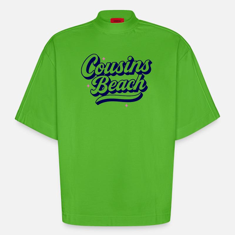Cousins Beach - Conception de script rétro - T-shirt bio épais oversize Boxy fabriqué en UE - Apple Neon