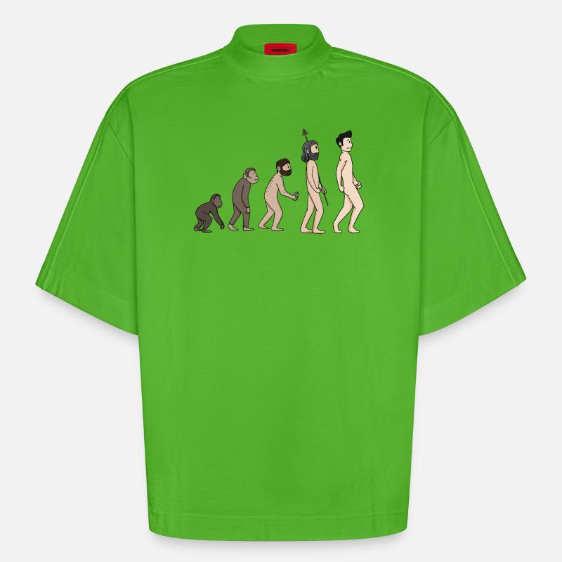 Human Development - Evolution Illustration - Heavyweight Oversized Organic Boxy T-Shirt Made in EU - Apple Neon