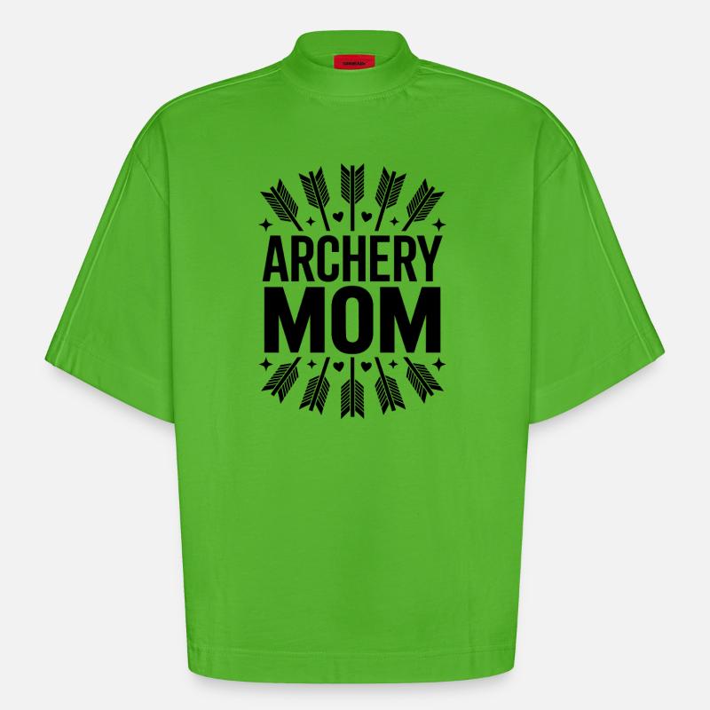 Bogenschießen Spruch Mutter Bogenschießen Geschenk - Heavyweight Oversized Organic Boxy T-Shirt Made in EU - Apple Neon